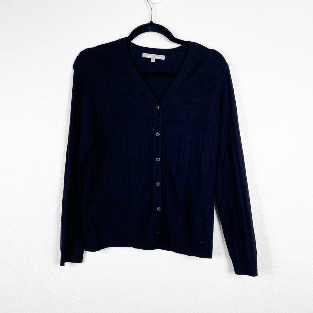 Daniel Rainn Womens‎ Black Knit Cardigan V-Neck Button Front Sweater M